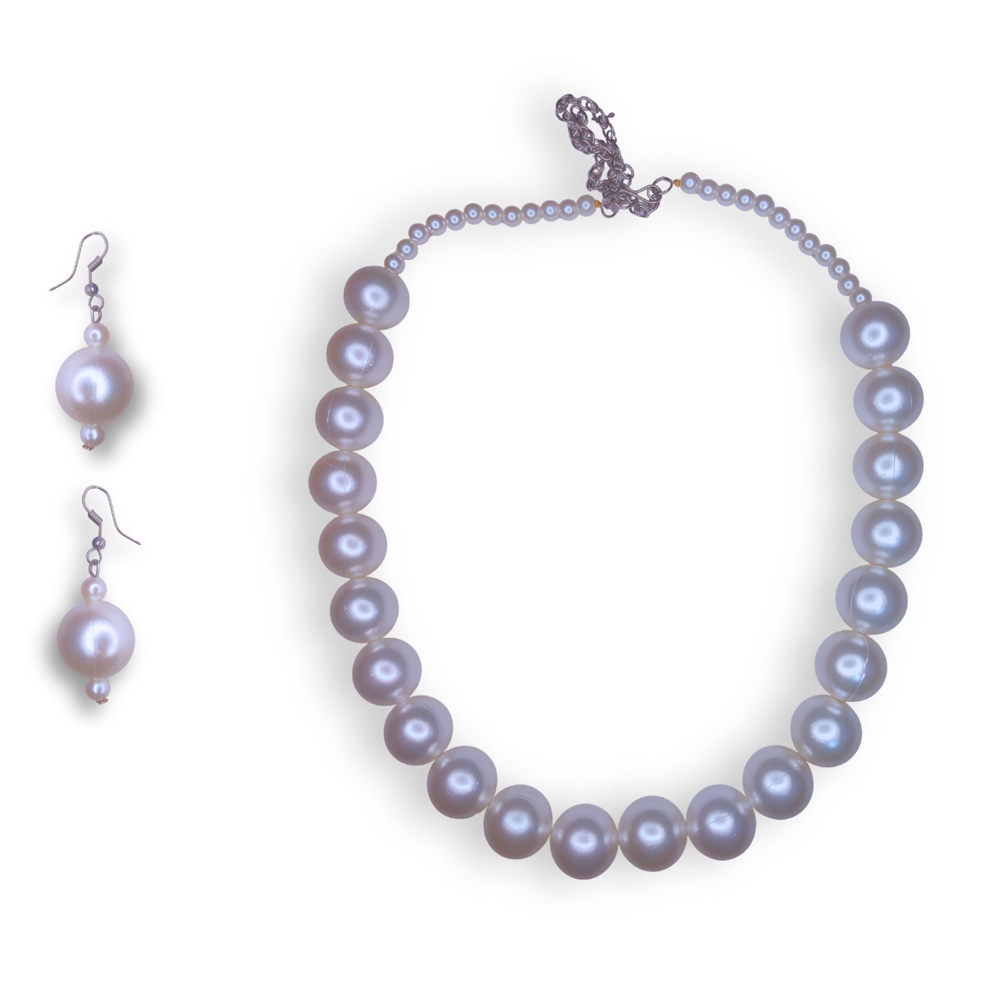 Pearl Necklace and Earring Set, White