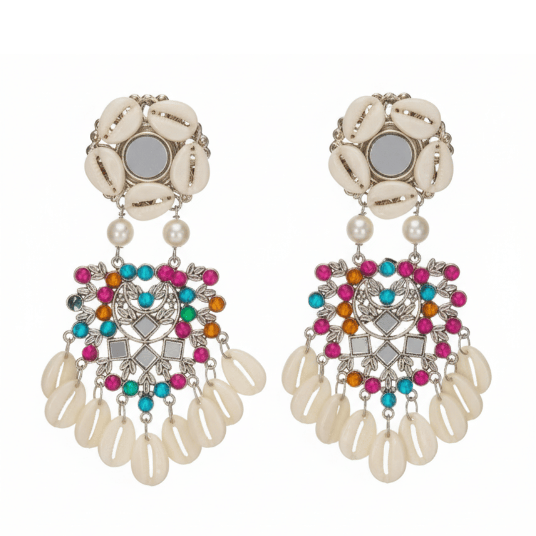 White-&-Blue-Shell-Bead-Drop-Earrings-–-Cowrie-Shell-Boho-Statement-for-Women