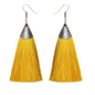 Bohemian Tassel Earrings, Bright Yellow with Silver Engraved Cap, Fish Hook Style (Yellow)
