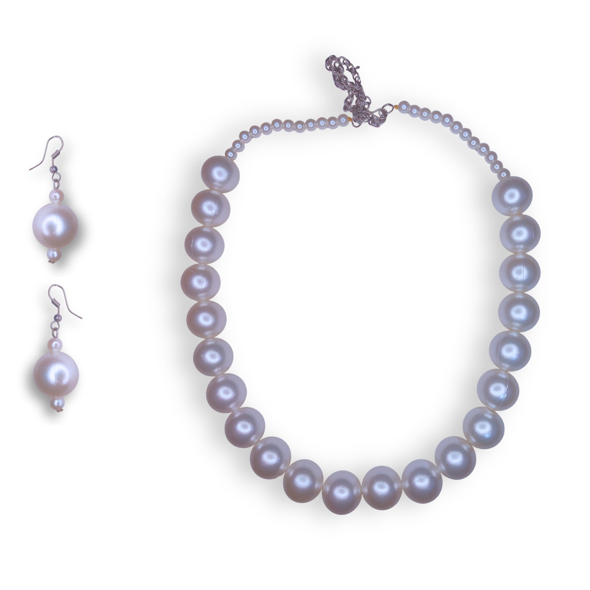 Pearl Necklace and Earring Set, White