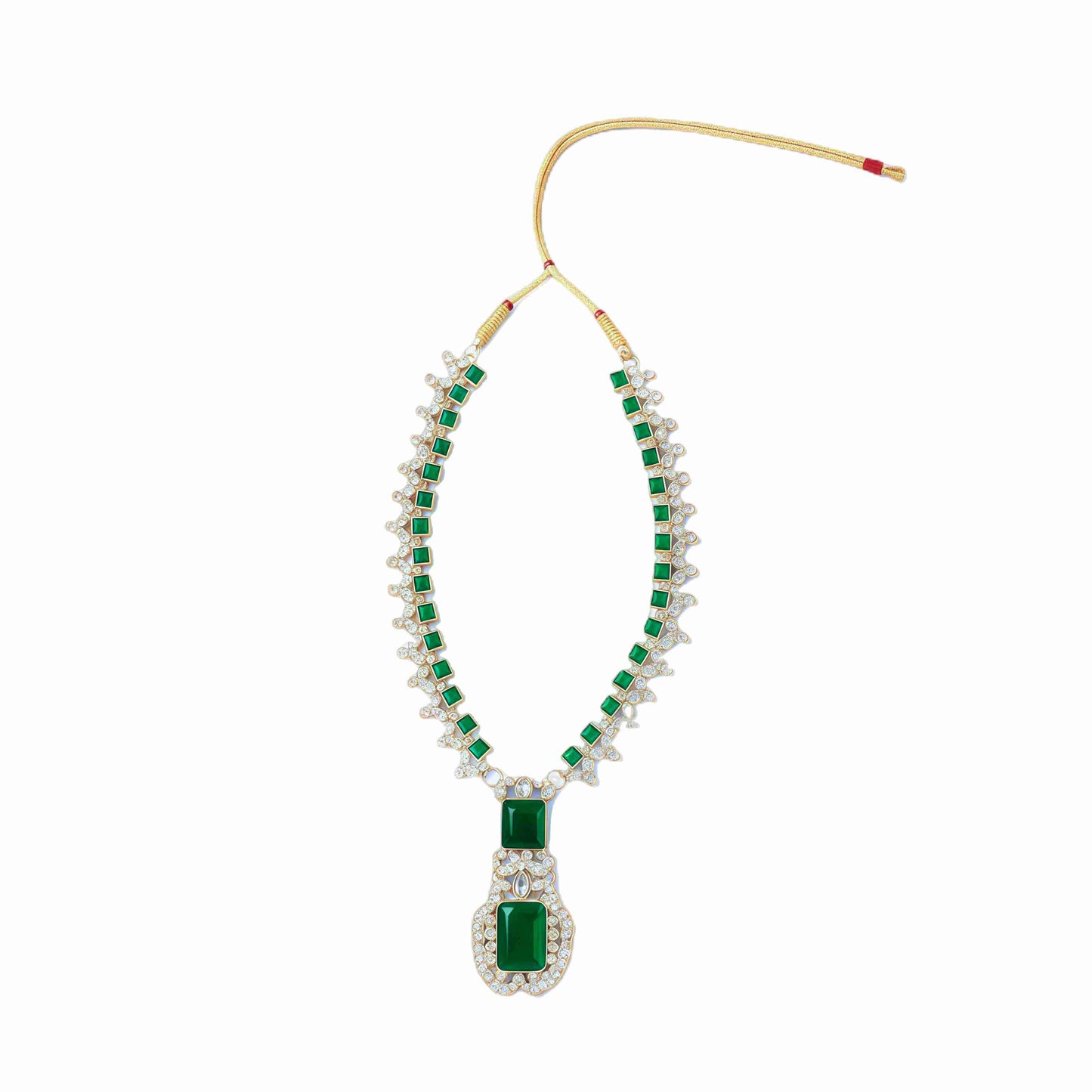Emerald Green Glass Stone Necklace Set for Women, Bridal & Festive Jewelry, Adjustable Thread Closur