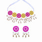 Handcrafted Beaded Choker Necklace & Earrings Set – Pink & Yellow Floral Motif with Fringe Drops Adj
