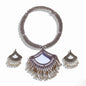 Oxidized Jewelry Set, Crescent Pendant Necklace & Earrings, Ethnic Handmade Design with Cabochon & P