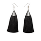 Bohemian Tassel Earrings,Black with Silver Engraved Cap, Fish Hook Style (Black)