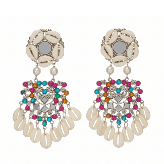 White-&-Blue-Shell-Bead-Drop-Earrings-–-Cowrie-Shell-Boho-Statement-for-Women